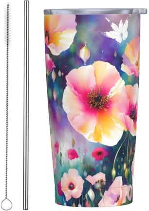 Vasos personalizados, tazas de acero inoxidable personalizadas de 20 onzas, taza de café de viaje aislada con tapa y botella de agua con pajita, regalo personalizado para familiares y amigos, pintura
