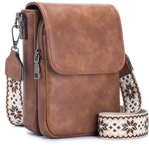 MUIIKOLA Liten telefon axelväska, PU-läder kvinnors axelremsväskor handväska med kortplatser, med justerbar bred rem, mångsidiga crossbody-väskor för kvinnor med flera fickor, Z-brun, Vardaglig,