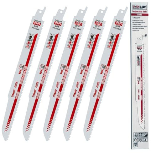 Saxton 225mm Professional Range Bi-Metal 8% Cobalt Reciprocating Saw Blade Wood Metal Plastic Heavy Duty Demolition – SB920FP – Pack of 5