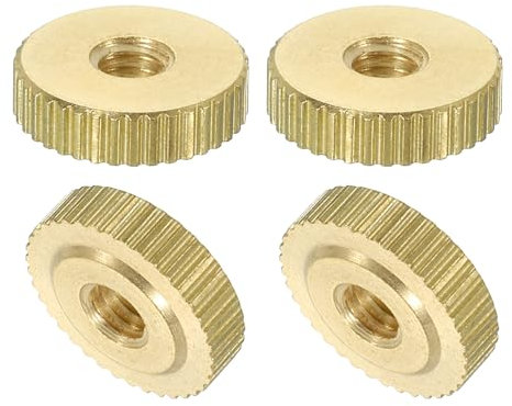 sourcing map Knurled Thumb Nuts, 4Pcs M4 x D12mm x H3.5mm Brass Flat Head Through Hole with Collar Flat Head Through Hole Round Knobs Fasteners for 3D Printer Parts, Machine Tools