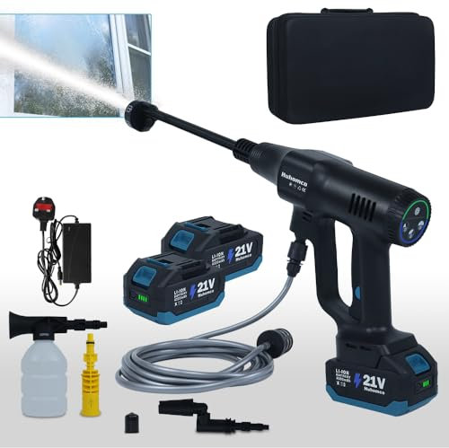 Huhomco Cordless Pressure Washer Battery Powered, 200Bar Cordless Power Washer with 2pcs 4.0Ah Battery&Charger & 6-in-1 Nozzle Portable for Patio Floor Fence Deck Indoor
