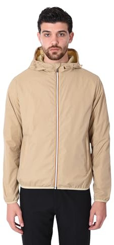 Ciabalù Giubbotto Uomo Estivo con Cappuccio Giacca a Vento Impermeabile Leggera (IT, Testo, L, Regular, Regular, Beige)