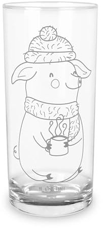 Mr. & Mrs. Panda 200 ml Wasserglas Schwein Glühwein - Geschenk, Weihnachten, Advent, Glühschwein, Glas mit Gravur, Punsch, Wintermotiv, Trinkglas,