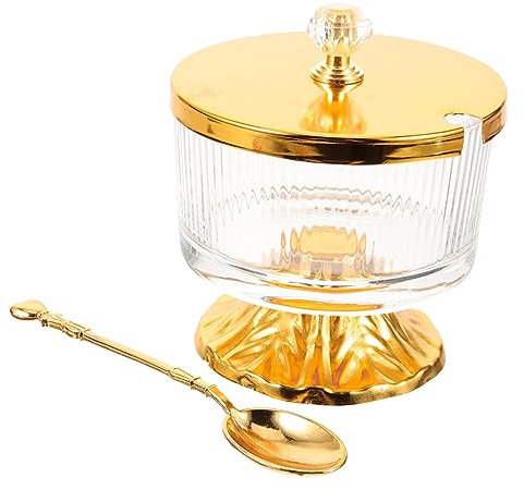 Alipis Recipiente De Vidrio Europeo Para Azúcar Con Tapa y Cuchara Capacidad Grande Para Cocina y Snacks Diseño Moderno Dorado Contenedor Práctico Para Sal y Especias