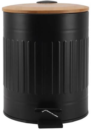 Tyenaza Bote De Basura Redondo De Metal, Contenedor De Basura con Pedal De Patrón Románico Antiguo De 5 L con Tapa De Bambú, Bote De Basura con Escalón De Cocina para Baño, Dormitorio, Cocina