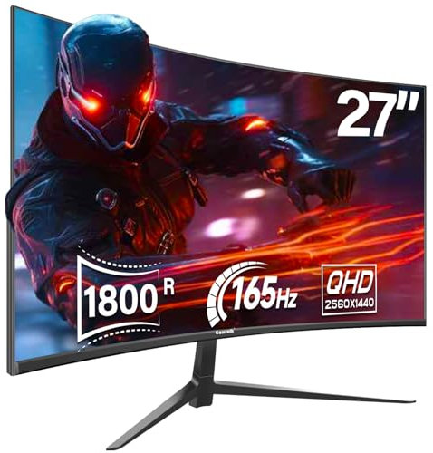Gawfolk 2K 27 Inch Gaming Monitor, 165Hz QHD 2560x1440p 144Hz with AMD FreeSync, Flicker-Free, 2X HDMI 2.0, DP 1.4, Ultra-Thin Frameless Curved Screen PC Monitor