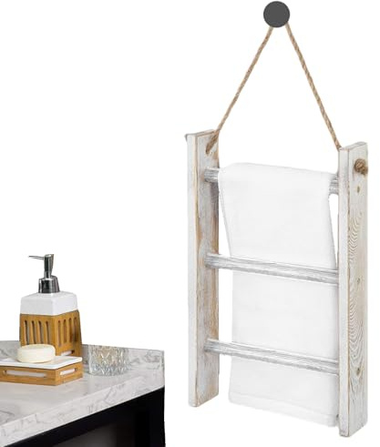 Deckenleiter, 3-stöckiger Handtuchhalter, Wandmontage, Leiter Handtuchhalter | Handtuchleiter mit Seil, dekorativ, Holzdeckenleiter, Badezimmer-Handtuchhalter, Leiterhaken für Bauernhaus-Zimmer-