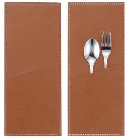 sourcing map 2 manicotti in pelle per posate, portaposate, porta coltelli e forchette, custodia per posate, per tavolo da pranzo, casa, cucina, tavolo, decorazione, marrone