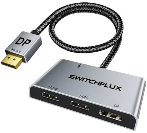 SWITCHFLUX DisplayPort to Dual HDMI with DP Adapter |4K@60Hz| Extended Display 1 in 3 Out MST Hub for Multiple Monitors Compatible with PC,NVIDIA/AMD Graphics Card