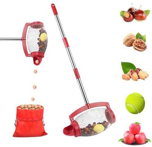 Adjustable Nut Gatherer, Nut Picker with Directly Dump Outlet, Walnut Picker Upper Roller, Pinecone Picker, Garden Fruit Harvester for Apply to Pinecone, Hickory, Chestnuts, Buckeyes, Golf