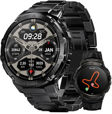 HIDAMEL Smart Watches for Men GPS, Pressure,Altitude,Compass, 480mAh Extra-Large Battery, 50M Waterproof, Full Metal Body Rugged Smartwatch, Answer/Make Call,1.43 AMOLED Display (Black)