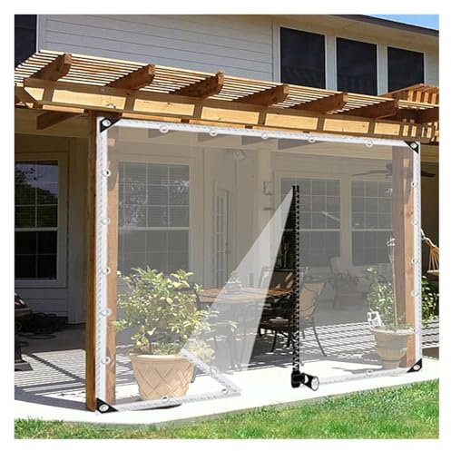 VagxTbs Transparent Gazebo Tarpaulin with Eyelets PVC Windproof Curtain 420g/㎡ Waterproof Tarpaulin Divider Curtain With 1 Zip for Outdoor Garage (3x5.5m/9.84x18.04ft)