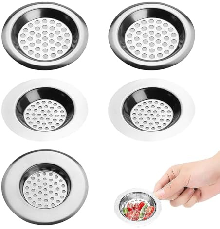 5 stycken dräneringssil dusch, avloppssil kökshandfat, hårsil dusch, rostfritt stål sil för diskho, handfat sil, handfat strainer, blockeringsskydd, snabbt avlopp