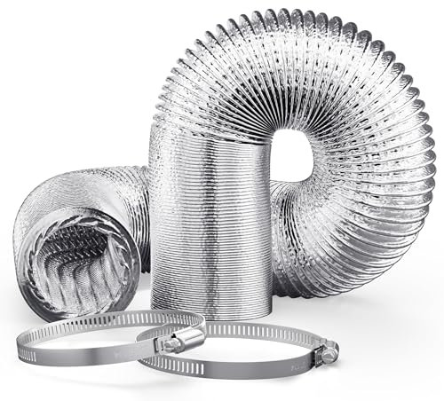 Adair 4inch x 10ft (3M) Air Ducting Tumble Dryer Vent Hose 100mm Silver, Wide Long Flexible Aluminium Air Hose, Includes Hose Clamps, Suitable for Air Conditioner, Bathroom Extractor Fan (3 Metre)