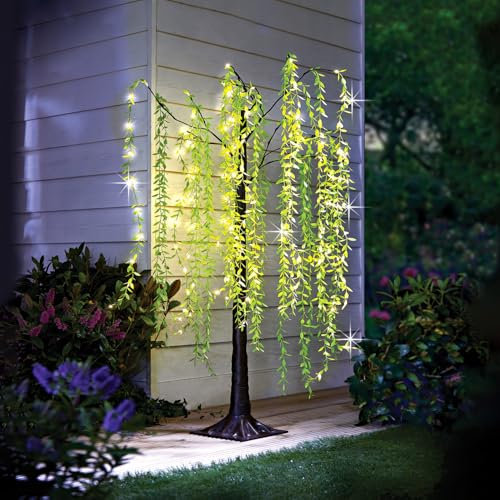 3 Pagen Arbre lumineux solaire pour le jardin, décoration solaire, grand arbre en saule, avec 120 LED blanc chaud, taille XL, décoration de jardin, lampe de jardin solaire, hauteur 150 cm