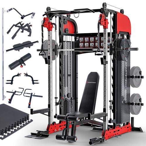 Sportstech SXM200 Smith Machine für Zuhause, Power Rack mit Kabelzug, Klimmzug, Langhantelstange, Bench Press, Multipresse, 140kg Trainingsgewicht, Kraftstation inkl. Griffe, Multifunktional, Home Gym