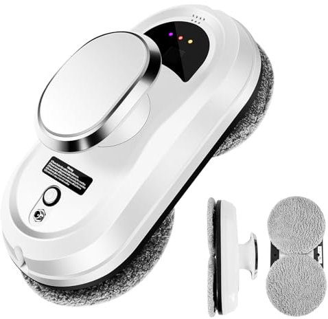 Oamger Robot Lavavetri 5600Pa, Lavavetri Elettrico per Finestre con Telecomando e Sistema di Rilevamento dei Bordi, Pulitore Automatico per Finestre Interne ed Esterne, 10 Panni (Bianco (B))