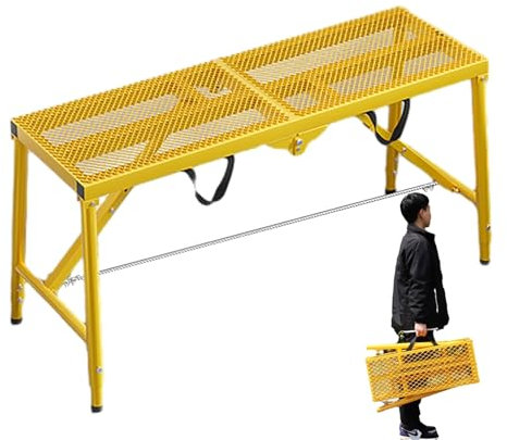 Plataforma de trabajo plegable ajustable de 4/5/6 pies de altura, color amarillo, 180 x 40 cm para lavado de vehículos, limpieza de ventanas y proyectos de bricolaje