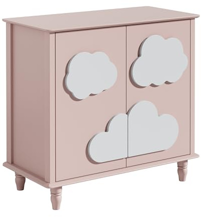 UEV Sideboard mit 2 Türen, Kommode mit Wollenmuster, Schrank für Schlafzimmer Wohnzimmer Flur 80 x 40 x 77cm Rosa und Weiß