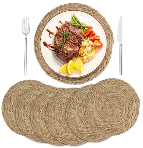 VIVOTE Woven Placemats Wicker Water Hyacinth Braided Placemats Place Mats | 30X30CM 6Pack Suitable for Table