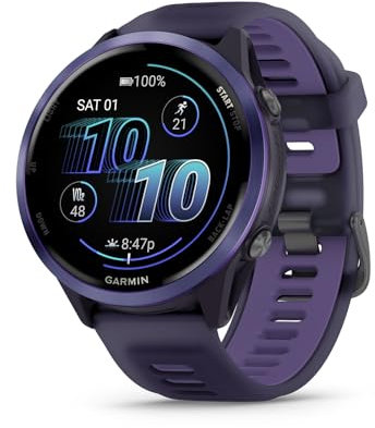 Garmin® Forerunner® 570, 47mm, Advanced GPS Running and Triathlon Smartwatch, AMOLED Display, Training and Recovery Features, Indigo Aluminum with Translucent Imperial Purple/Indigo Band
