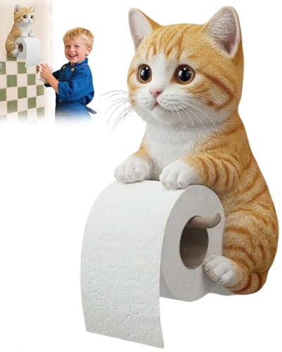 Porte Papier Toilette Chat,Porte-rouleuse Drôle,dévidoir Papier Toilette,Porte Papier Toilette Mural en Forme De Chat,Portes Rouleau Papier Toilette Créatif Forme Chaton, pour Décor Salle Bain-D