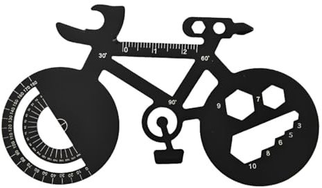 JEYORZY 1 Pcs Outil Multifonction Vélo 12 en 1, Porte Cle Velo avec Siffler, Multitool Velo Compact en Alliage d'Aluminium, Petit Couteau, Rapporteur, Règle Métrique, Ouvre Bouteille Velo(Noir)