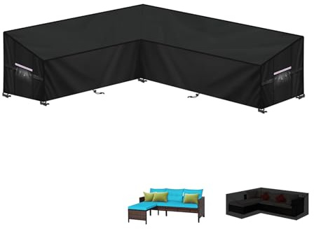 LAMUNI Housse de Protection pour Canapé D'angle, 420D Oxford Bâche Canape de Jardin Imperméable Housses pour Mobilier de Jardin en L-Forme Housse de Canapé Exterieur, 150x220x80x80/60cm