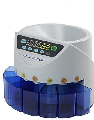 Geldzähler, Bill Counter Machine Blue gemischte Münzwert Sortierer Euro -Münzzähler for europäische Marktmünzenzählmaschine mit 8 Geldrohr(Saudi Arab Coins)