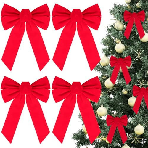 4 fiocchi regalo grandi, 23 x 33 cm, fiocchi di raso rossi, per compleanno, fiocchi di Natale, fiocchi di velluto per alberi, scale, ringhiere, archi
