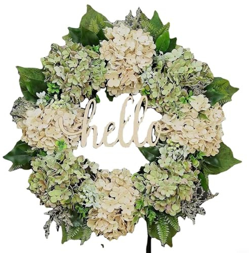 Yuanpgky Couronne de porte d'hortensia en soie - 40 cm - Vert - Décoration murale - Pour salon, entrée, fête de mariage