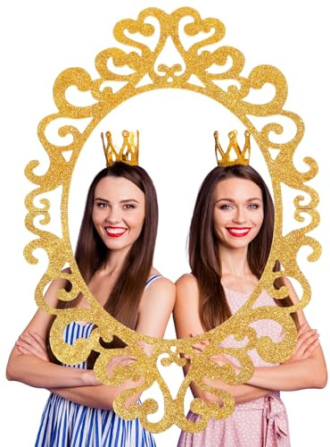 AceOrbit 24 x 16 Inch Wooden Gold Foil Princess Party Decor Photo Frame, Elegant Vintage Victorian Princess Party, Backdrop Prop for Halloween Birthdays Weddings(Oval)