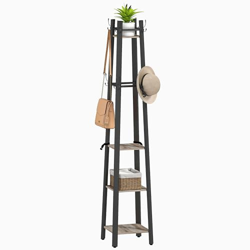 HOMCOM Portemanteau à 4 niveaux autonome avec 8 crochets et 4 étagères pour vêtements, sacs, chapeaux, organiseur de vêtements industriels pour la maison, l'entrée, le couloir, la chambre à coucher