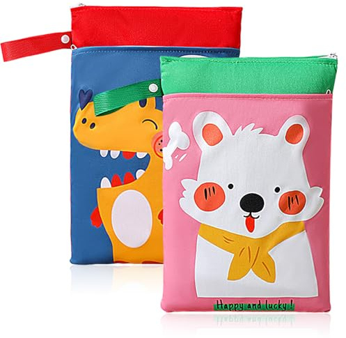 2 bolsas húmedas impermeables, reutilizables, lavables, para natación, con bolsillos dobles con cremallera, bolsas de pañales de tela para artículos de bebé, natación, playa, gimnasio, piscina, viajes