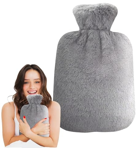 Wärmflasche mit Weichem Bezug, 2L Große Auslaufsicher Bettflasche, Auslaufsicher und Getestet, Langzeitwärme, Schnelle Schmerzlinderung, Tolles Geschenk für Frauen, Männer und Kinder