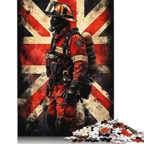 Puzzles Firefighter UK Flag 1000 Pieces Jigsaw Puzzle for Adults Wooden Jigsaw Suitable for Adults And over 18 Years Old Stress Relief Toys 1000pcs (75x50cm)