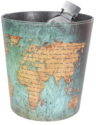 Alipis Poubelle Sans Couvercle Cuir Style Rétro Carte Du Monde Corbeille à Papier Décorative et Panier de Rangement Multi-usage pour Bureau et Maison