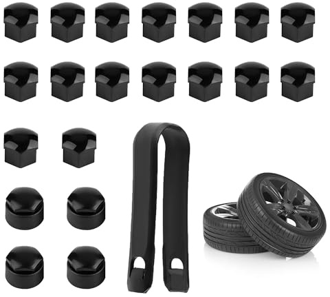 20Pcs 17mm Wheel Nut Covers with Removal Tool, Hexagonal Wheel Bolt Covers Include 16 Standard & 4 Locking Ones, Universal Bolt Caps Hub Screw Cover for Most Vehicles Automotive Accessories (Black)