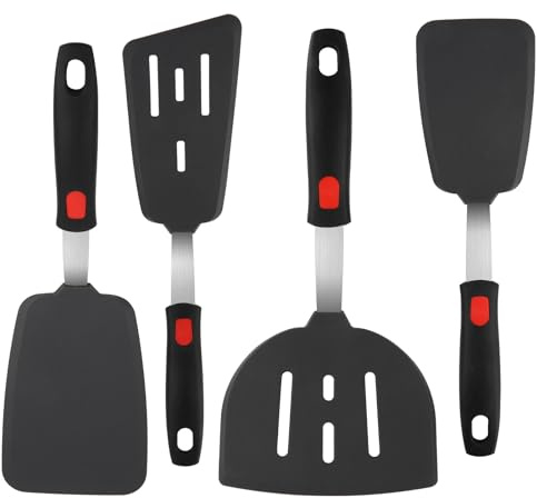 GEEKHOM 4-Pack Silicone Spatulas for Cooking - Fish Slice Solid & Slotted - Spatulas & Turners Set for Non Stick Pan and Pots - Non-Scratch Heat Resistant BPA Free Dishwasher Safe Kitchen Utensils