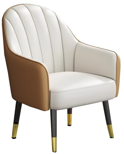 Matstol Med Armstöd Klädda Matstolar Med Hög Rygg Läderfåtölj Med Metallben Vardagsrumsstol Med Armstöd För Kök Och Sovrum(Beige A)