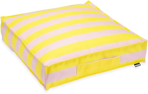 H.O.C.K. Riviera Stripe Outdoor Matratzenkissen – 50x50x10 cm Bodenkissen mit Tragegriff – Wetterfest, UV-Beständig & Schmutzabweisend – Handmade in Germany (Yellow Rosé)