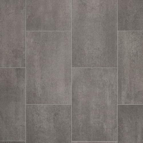 Stone & Tile Effect Vinyl Flooring 2.8mm Thick Foam Backed Lino Roll Bathroom Kitchen (Dark Grey Urban Tiles - 3m Wide x 3m Long)