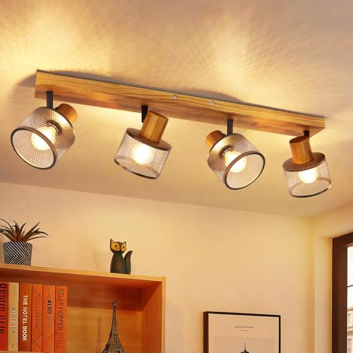 ZMH Deckenstrahler 4 flammig E14 Deckenleuchte Vintage Spots Deckenlampe | Deckenspots Wohnzimmer in Schwarz Küchenlampe Wohnzimmerlampe Metall Spotleuchte für Küche Schlafzimmer - Ohne Leuchtmittel
