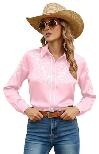 Chemisier western brodé pour femme, chemise de cowboy tendance, chemise à manches longues, style bohème, imprimé floral, chemisier à manches longues, chemisier de cowgirl, chemisier à boutons, coupe