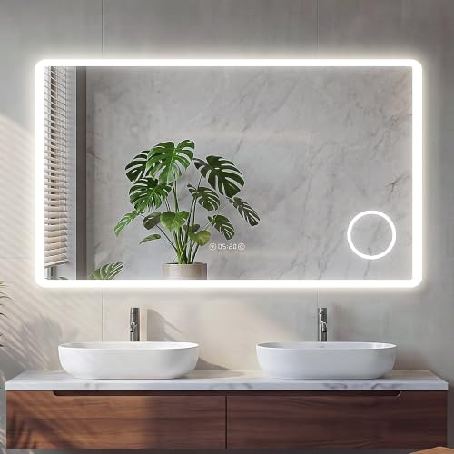 HySail Badspiegel mit Beleuchtung, 5mm Hochauflösender Silber-Spiegel | 3 Farbtemperaturen & Dimmbare Helligkeit, Wandspiegel mit Touch-Schalter & Anti-Beschlag