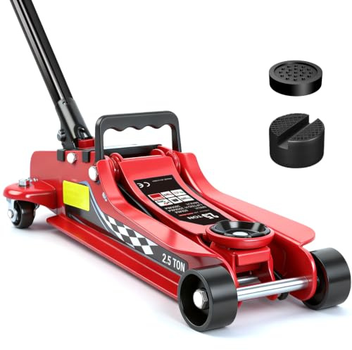 LARBANKE Gato hidráulico de perfil bajo de 2.5 toneladas, rango de elevación de 85-380 mm, gato hidráulico para coche con 2 almohadillas de goma, gato portátil para coche con asa de transporte y