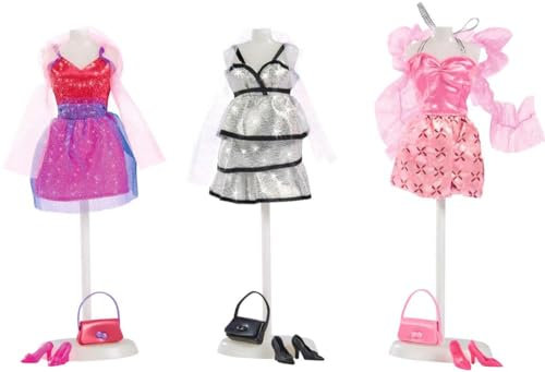 Simba 105724990 – Steffi Love Glam Party, 3-fack sorterad, det kommer bara att levereras med en artikel, glamoröst festmode för alla 29 cm omklädningsdockor, utan docka, från 3 år