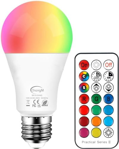 Lampadina a LED RGBW, Dimmerabile, RGB+ Bianco Caldo 2700K da 10W, Cambiare Colore Lampadina Multicolore con Telecomando, Perfetto per Party Decorazione