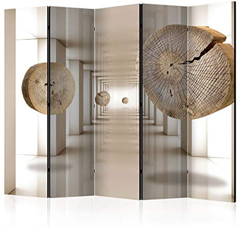 decomonkey Paravent Raumteiler Innen 3D Effect 225x172 cm 5 Teilig Beidseitig Room Divider Wall Raumteiler Stehend Trennwand Sichtschutz Spanische Wand Sichtschutzwand Wohnzimmer Holz Flur Holz