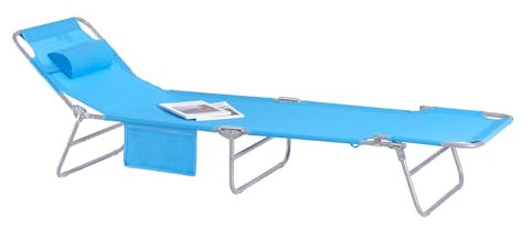 SoBuy Sonnenliege klappbar Gartenliege Liegestuhl klappbar mit Kopfkissen & Seitentasche Strandliege Balkon Relaxliege 155x56x81cm für Gartenmöbel Terrasse Camping Himmelblau OGS35-B